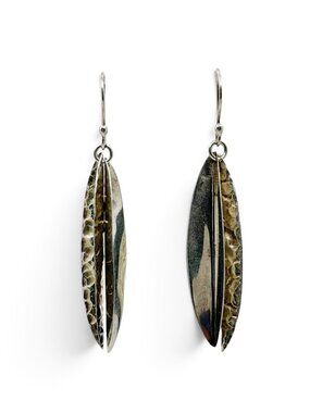 Vintage HOB Mexico 925 sterling silver leaf drop earrings - GM1092